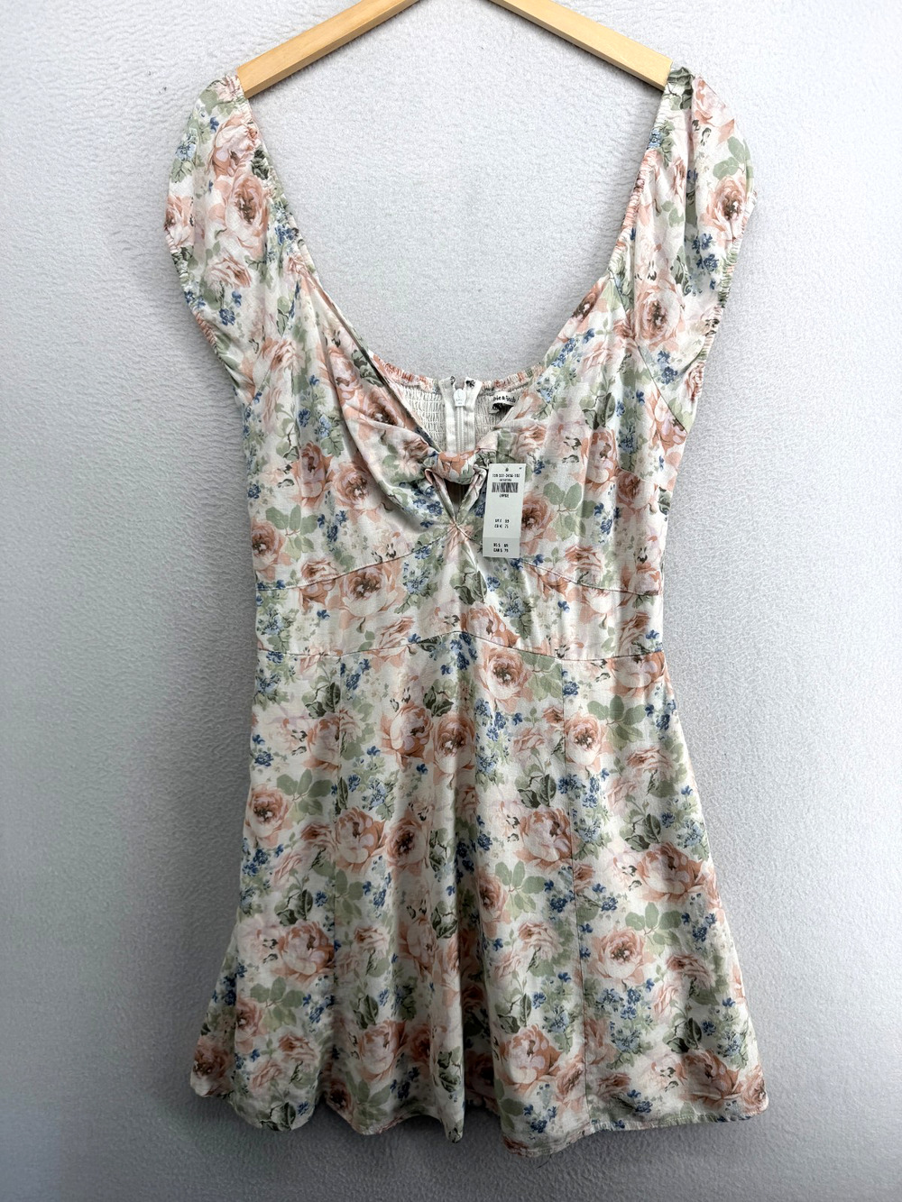 ABERCROMBIE & FITCH Dress L Floral Mini Sweatheart Knot Linen Blend Pink NEW